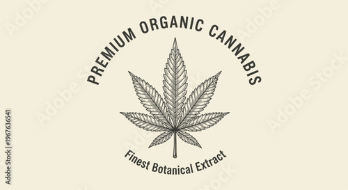 Vintage Engraved Cannabis Leaf Logo with Premium Organic Text.