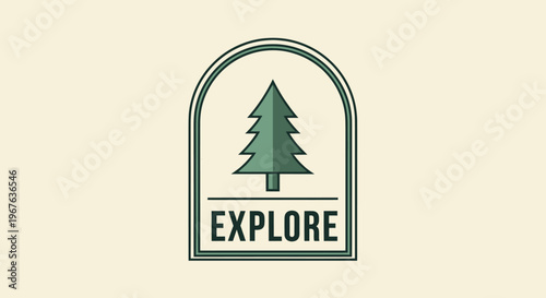 Vintage Explore Badge with Evergreen Tree Icon.