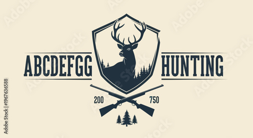 Vintage Hunting Emblem with Deer Silhouette and Crossed Rifles.