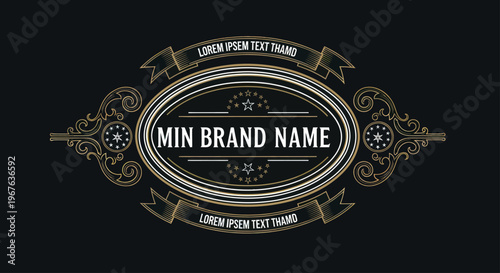 Vintage Luxury Label Design with Ornate Frame and Text MIN BRAND NAME.