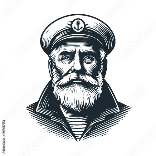 Engraved logo of old sailor man