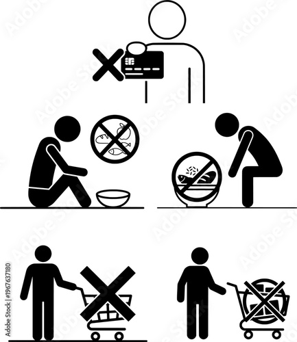 Poverty and Financial Crisis Concept No Money No Food No Shopping Silhouette Illustration