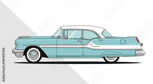 Canvas-taulu Side view illustration of a vintage American classic car with a retro design