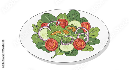 Fresh and colorful vegetable salad on a white plate, perfect for a healthy meal.