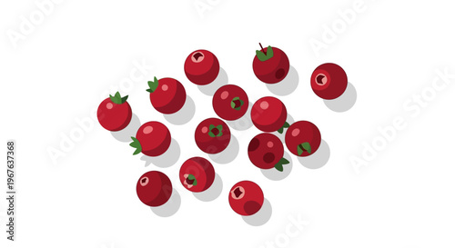 Scattered red berries illustration on a clean white background.