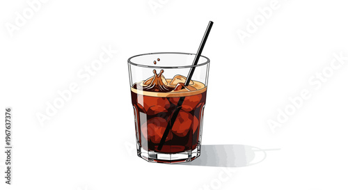 Refreshing iced coffee with a splash and ice cubes in a clear glass.