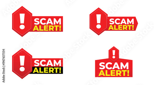 Scam Alert Icons Set – Warning Badge Collection for Fraud, Phishing, and Cybersecurity Awareness