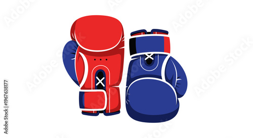Red and Blue Boxing Gloves Facing Each Other, Ready for Fight