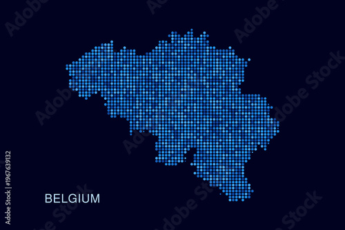 Belgium Map - Blue Dotted Halftone Vector Illustration on Dark Navy Background, Abstract Circle Grid Silhouette Design for Infographic and Modern Presentation Use.