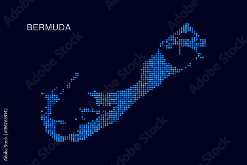 Bermuda Map - Blue Dotted Halftone Vector Illustration on Dark Navy Background, Abstract Circle Grid Silhouette Design for Infographic and Modern Presentation Use.