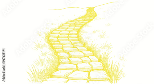 Stone Path Winding Through Grassy Hillside, Artistic Sketch
