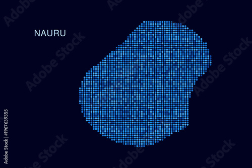 Nauru Map - Blue Dotted Halftone Vector Illustration on Dark Navy Background, Abstract Circle Grid Silhouette Design for Infographic and Modern Presentation Use.