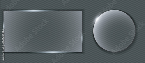 Light glass box frame with neon effect for circle and rectangle icon. Glitch abstract background glossy border technology ui shape design.