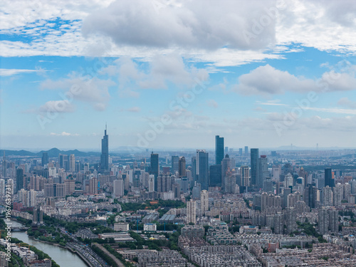 Aerial view of modern city with blue sky