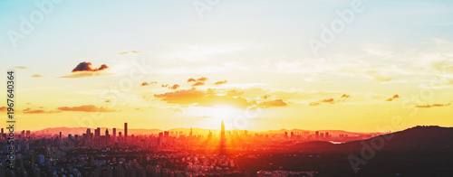 Golden modern city sunset, concept of hope