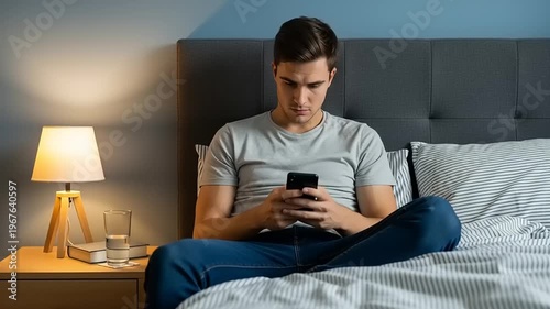 Man sitting on bed with phone.