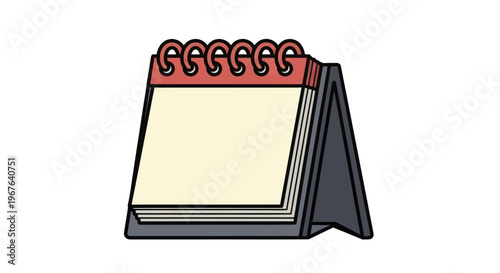 Blank Desk Calendar with Spiral Binding and Red Top Edge.