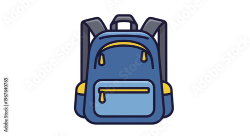 Blue School Backpack with Yellow Zippers and Pockets.