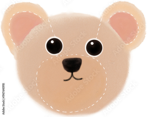 Slika na platnu Kawaii bear face illustration with stitching detail and rosy cheeks