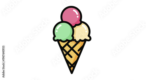 Delicious Ice Cream Cone with Three Scoops of Different Flavors.