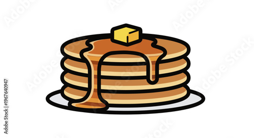 Delicious Stack of Golden Pancakes with Melting Butter and Syrup Drizzle.