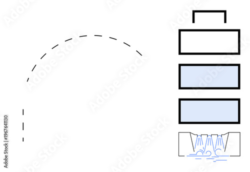 Water purification, filtration systems, environmental science, resource management, sustainable solutions, education. Diagram showing a four-stage water filtration system with filtrate flow. Water