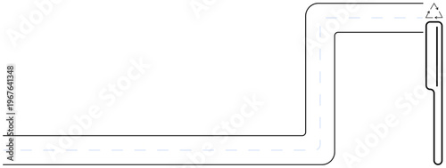 Urban planning, traffic safety, road design, transportation, wayfinding, navigation. Simple curved roadway with dashed center lines and a triangular road warning sign. Traffic safety and road design