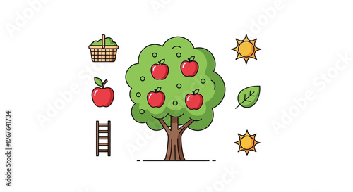 Tree with red apples and leaves.