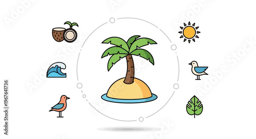 Tropical Island with Palm Tree Icon.
