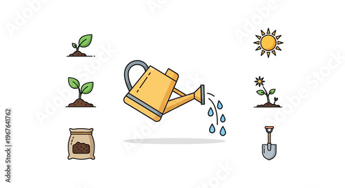 Yellow Watering Can Pouring Water.