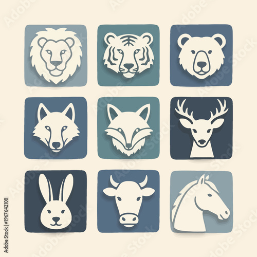 Collection of animal face icons.