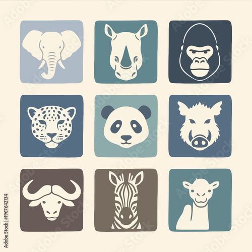 Collection of various wild animal faces.