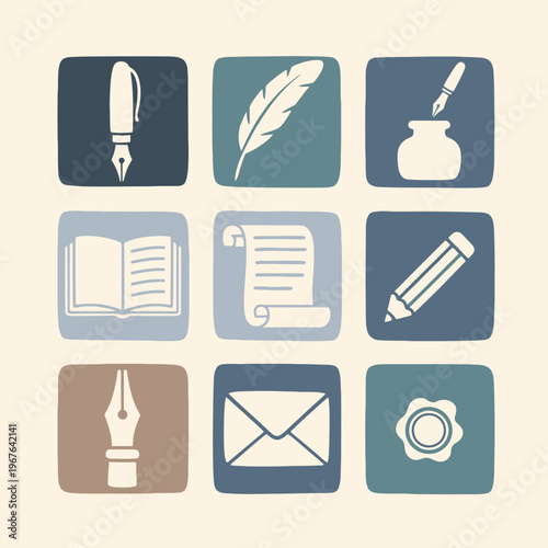 Collection of writing and office icons.