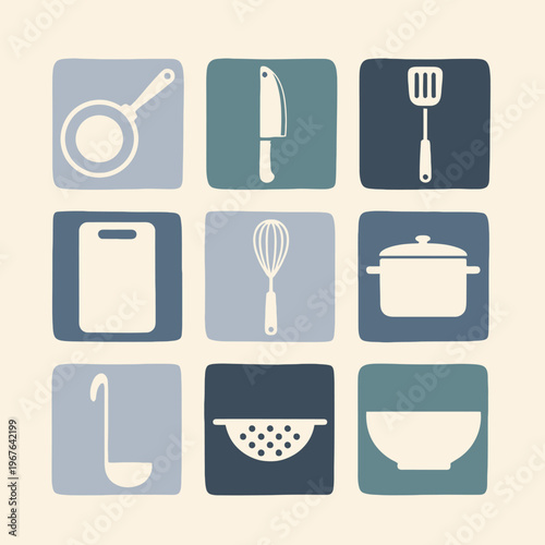 Kitchen Utensils and Cooking Tools Icons.