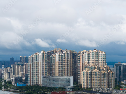 Aerial view of modern city with blue sky