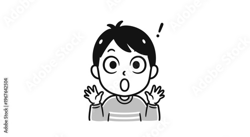 Surprised young boy with wide eyes and open mouth expressing shock.
