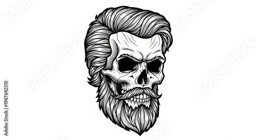 Stylized Skull with Beard and Mustache Illustration.