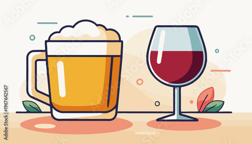 A refreshing beer mug and a glass of red wine, perfect for a toast or a relaxing drink