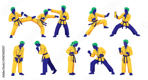 Martial Arts Training: Karate Action Poses and Combat Moves