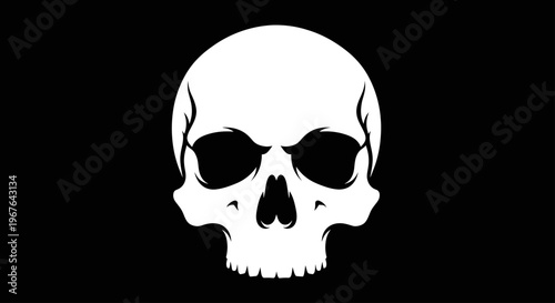 White Skull Graphic Illustration on Black Background.