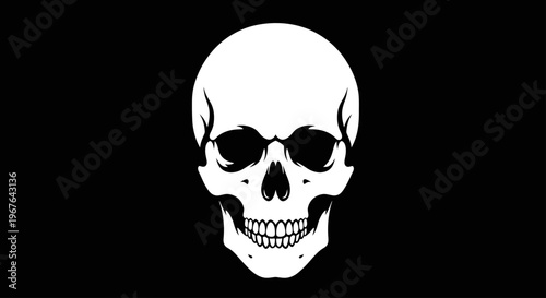 White Skull Illustration on a Black Background.