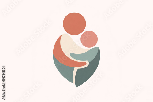 Geometric Mother and Child Illustration Representing Care and Connection