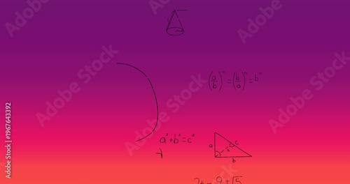 Animation of handwritten mathematical formulae over text on red background