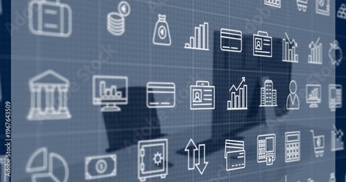 Animation of business icons over office