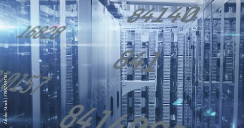 Animation of numbers and data processing over computer servers