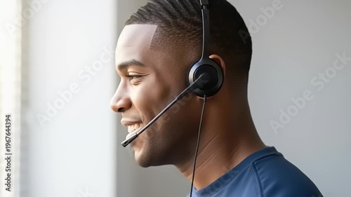 Smiling young man wearing headset.