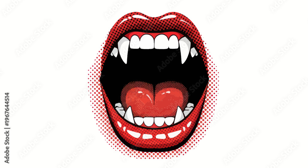 Naklejka premium Open Mouth Vampire Fangs Red Lips White Teeth Horror Halloween