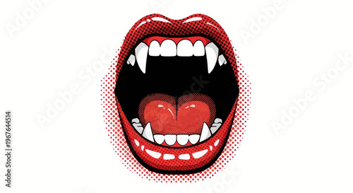 Open Mouth Vampire Fangs Red Lips White Teeth Horror Halloween