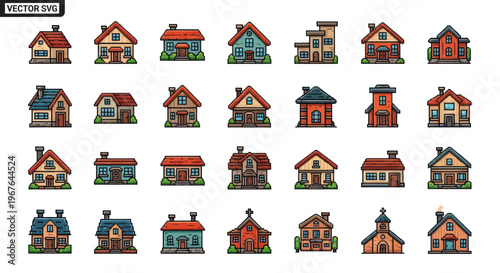 Pixel Art Houses Collection: Cute Cartoon Buildings for Game Design and Illustrations