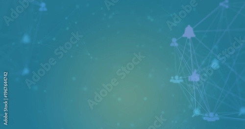 Animation of connected dots with connected icons globe over blue background